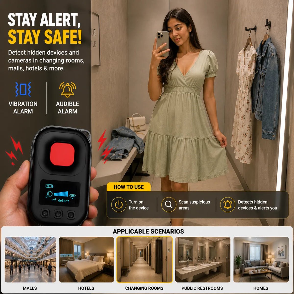 Advanced T03 Invisible Camera Detectors, Multi-Functional Anti-Spy Device with RF Signal Detection