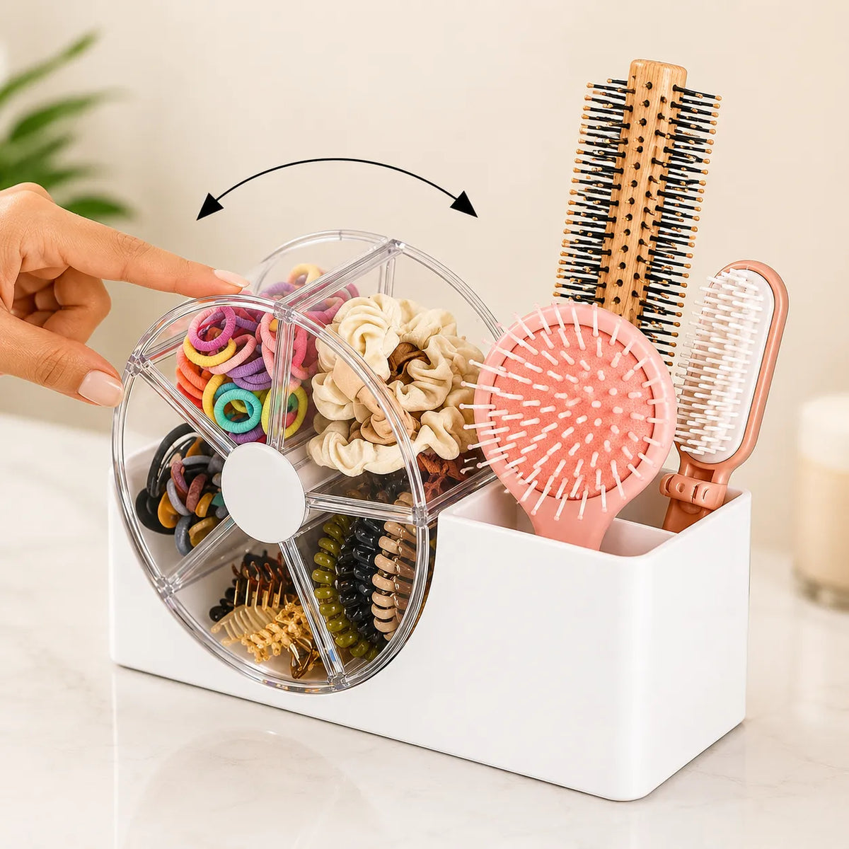 Accessories Organizer with 5-Section Rotating Case With 2-Slot For Dresser, Vanity, Bathroom, Bedroom & Office