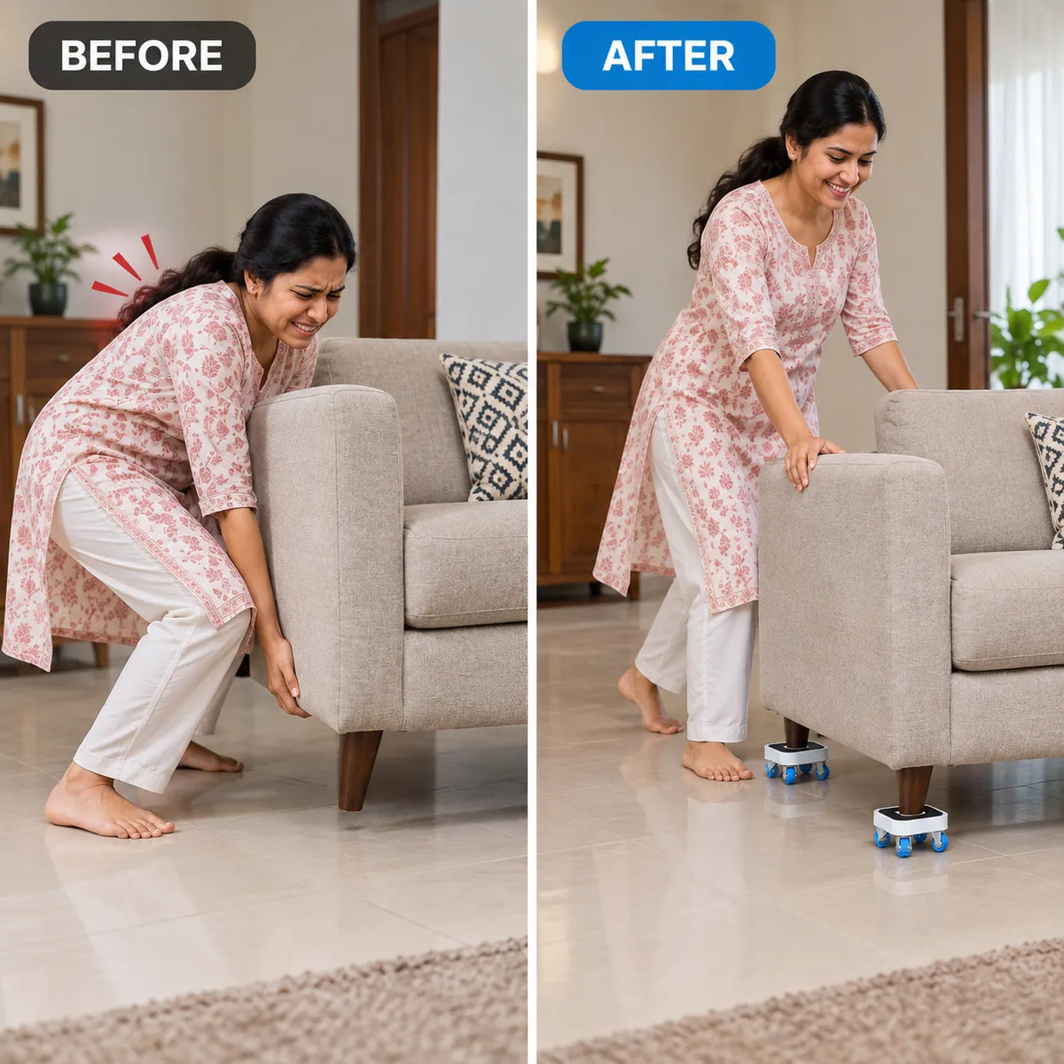 360° Rotating Heavy Duty Appliances & Furniture Mover With 1 High-Leverage Steel Crowbar Lifter, 4 Omnidirectional Wheeled Dollies