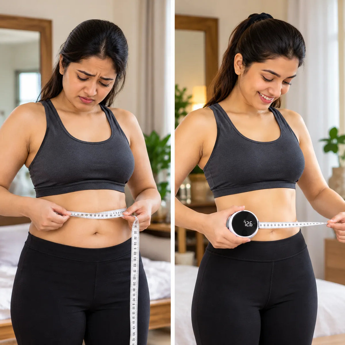 One-hand Retractable Tape with Lock, Fitness & Weight Loss Tracker for Waist/Hips/Arms/Legs, Fitdays App Sync