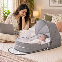 Portable Travel BabyBed, Cosleeping Bed with Mosquito Net and BabyDiaper Changing Pad,Lightweight and Foldable