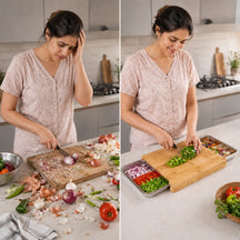 Chopping Board with Magnetic Trays – Practical Chopping Board in High Quality Bamboo Wood with Tray