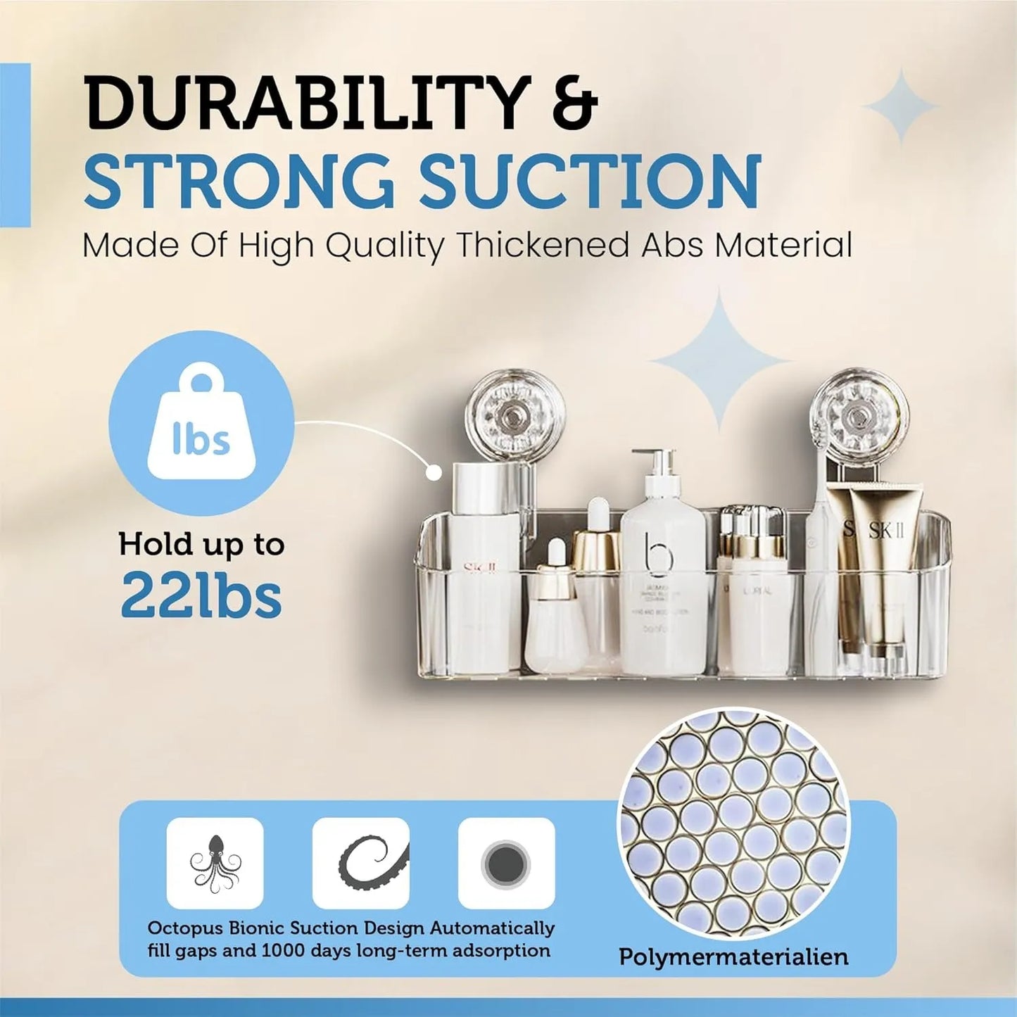 Wall-Mounted Suction Cup Bathroom Organizer