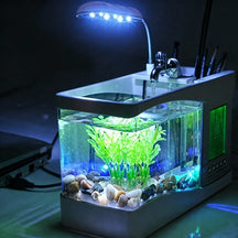 5-in-1 Smart Desktop Aquarium with LED, Clock & Fountain