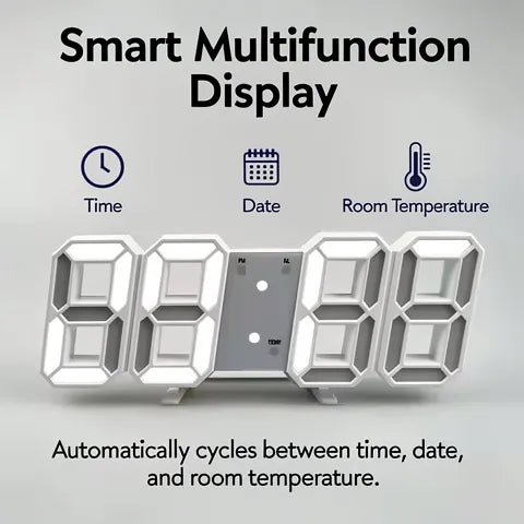 Smart 3D LED Alarm Clock with Time, Date, and Temperature