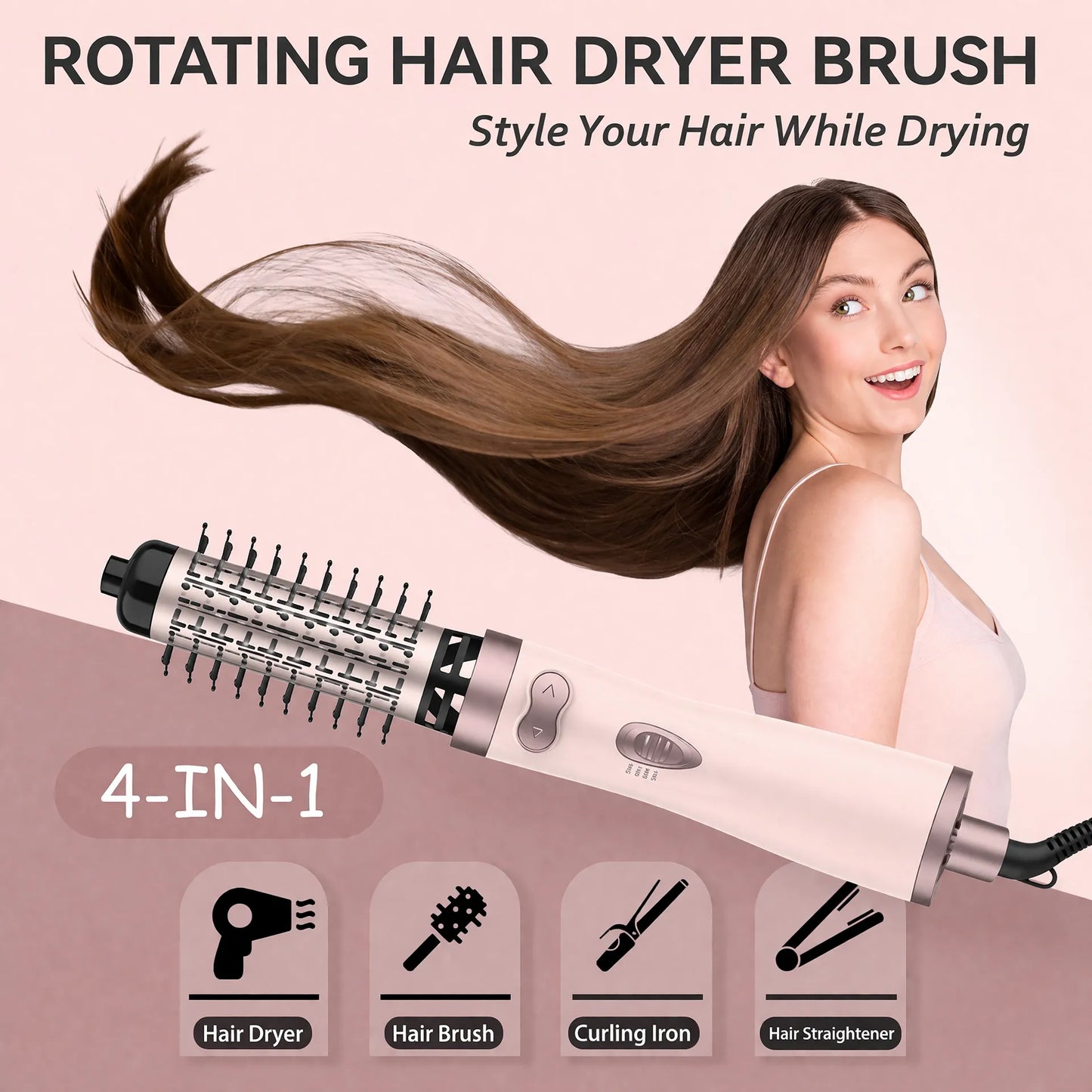 4-in-1 Rotating Hair Styler – Dry, Curl & Straight