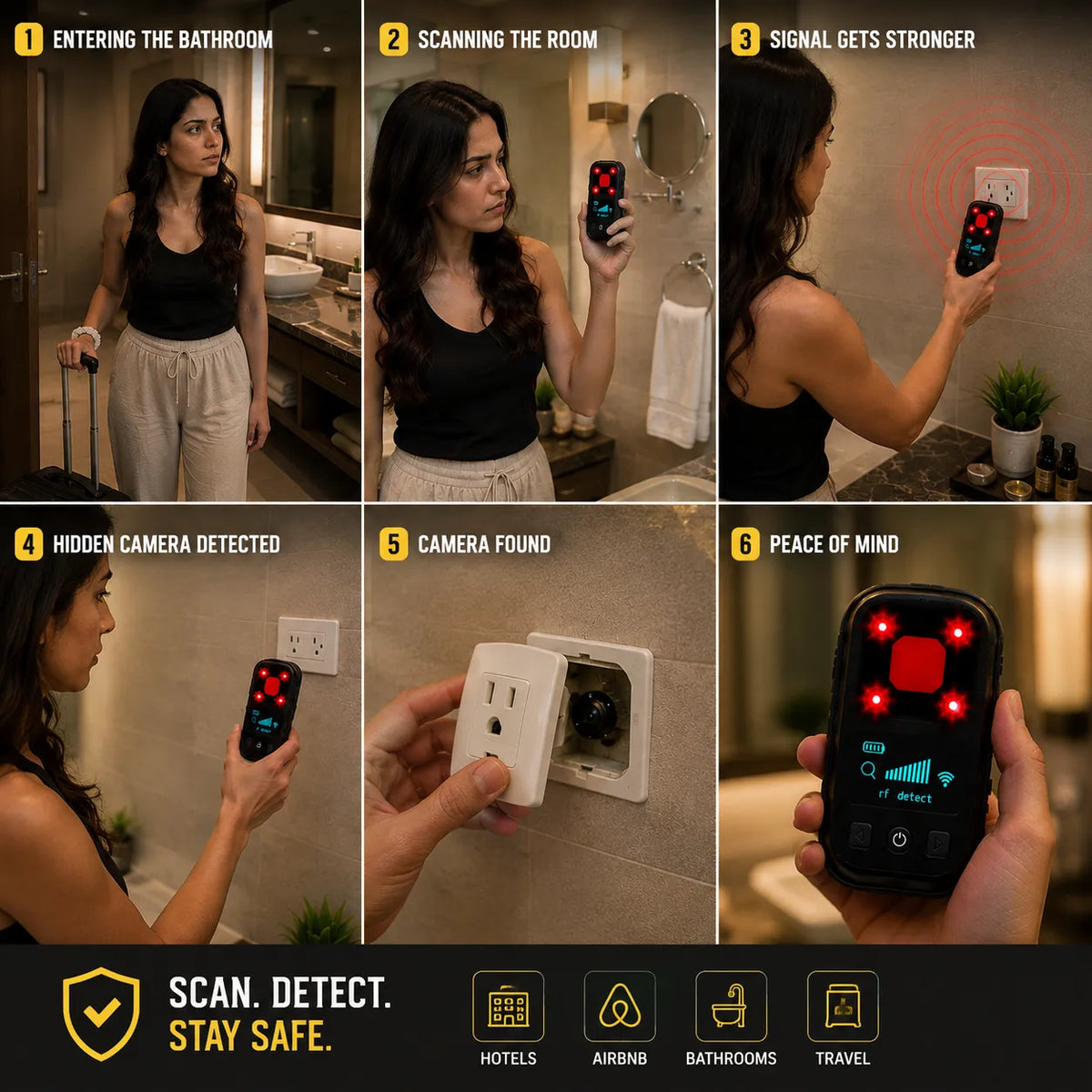 Advanced T03 Invisible Camera Detectors, Multi-Functional Anti-Spy Device with RF Signal Detection