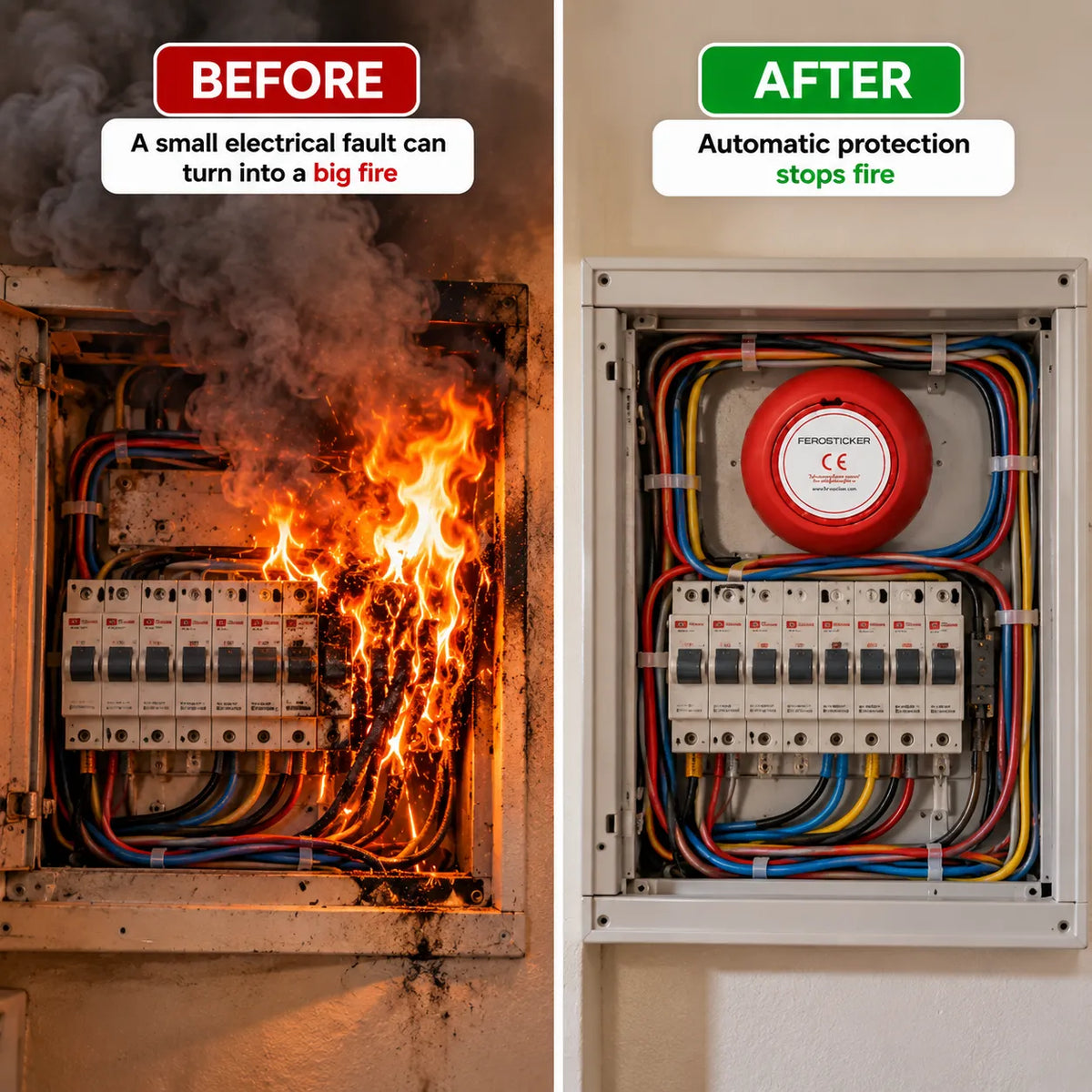 Automatic Aerosol Fire Protection System For large battery banks, engine rooms, electrical cabinets, off-grid systems, boats, RVs & technical compartments