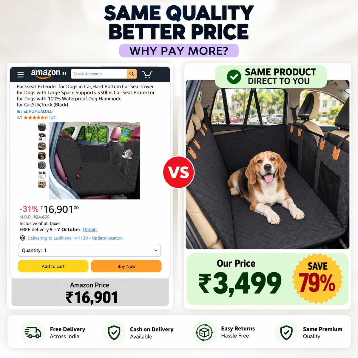 Car Seat Protector for Pets with 100% Waterproof for Car, SUV, Truck
