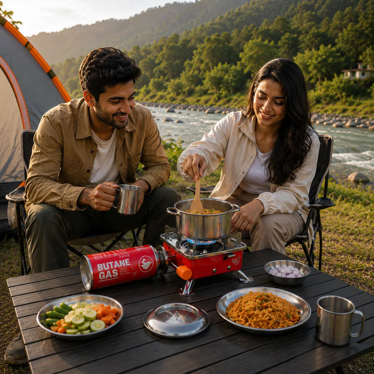 Portable Camping Gas Stove for Travel, Hiking, Outdoor Picnic & Emergency Cooking Use with Storage Bag