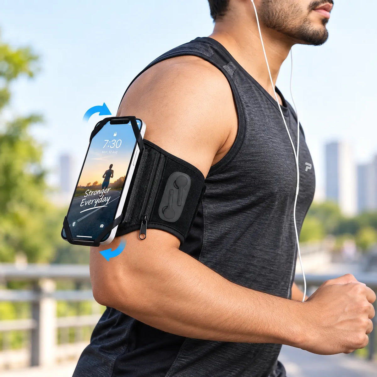 360° Rotatable Armband Phone Holder with Card Pockets for Running, Hiking, Biking & Any Sports
