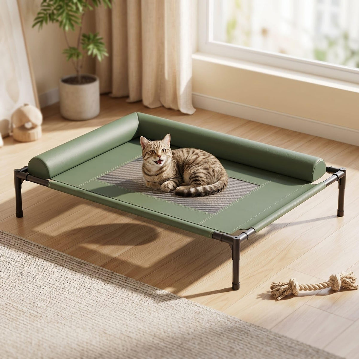 Elevated Dog Bed with Padded Bolster Rim