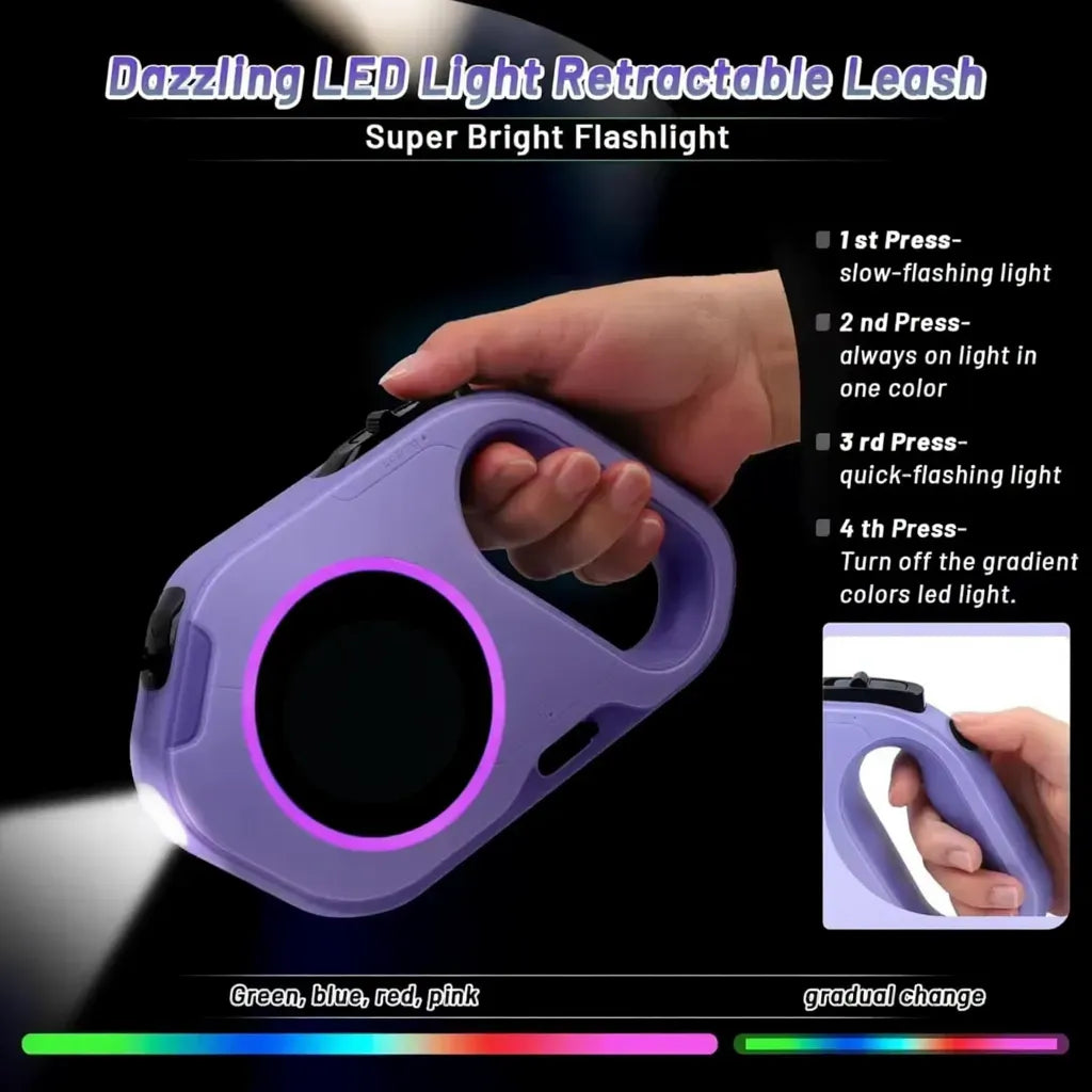 LED Retractable Dog Leash with Flashlight
