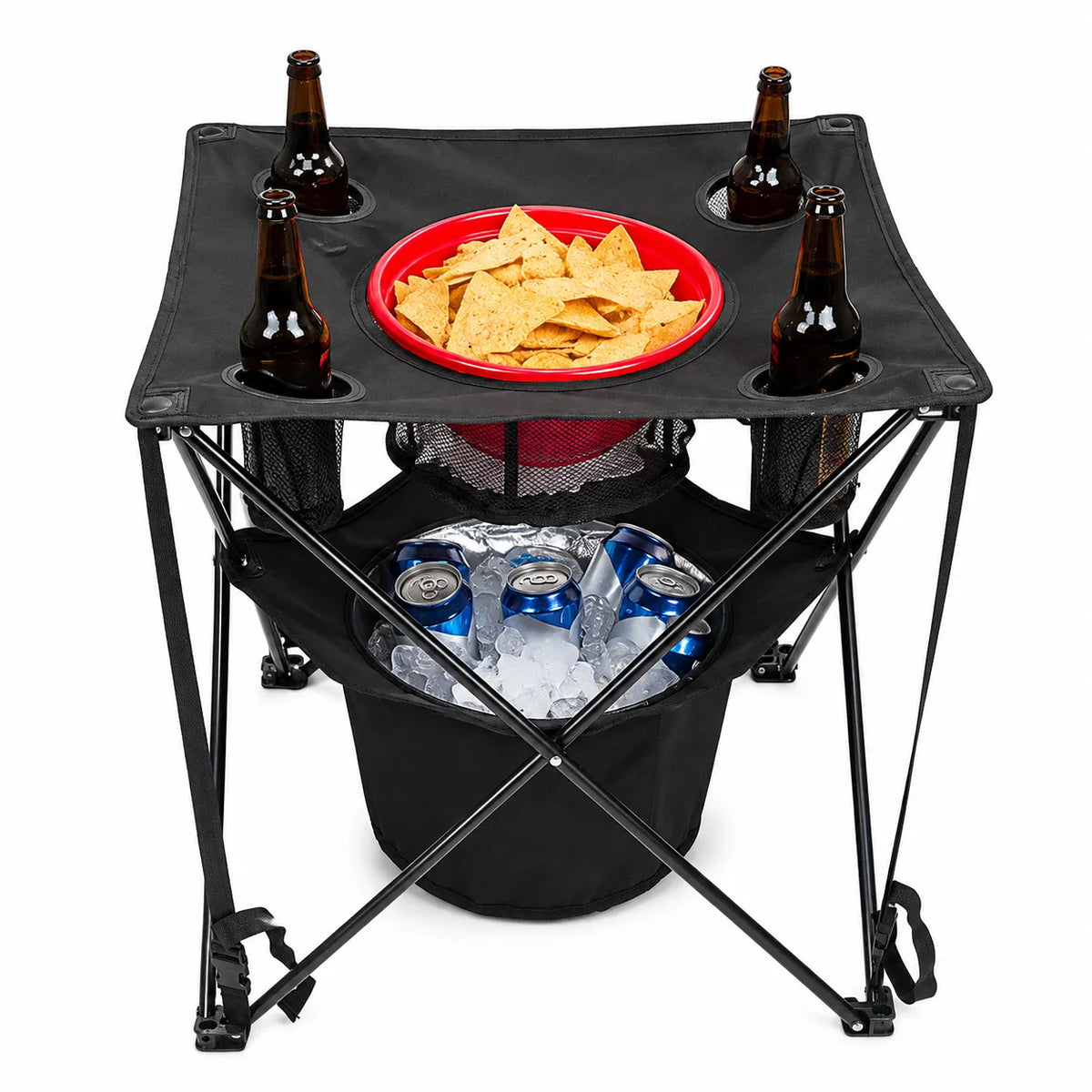 Portable Camping Table With Insulated Cooler for Outside, Fishing, Hiking, Tailgating