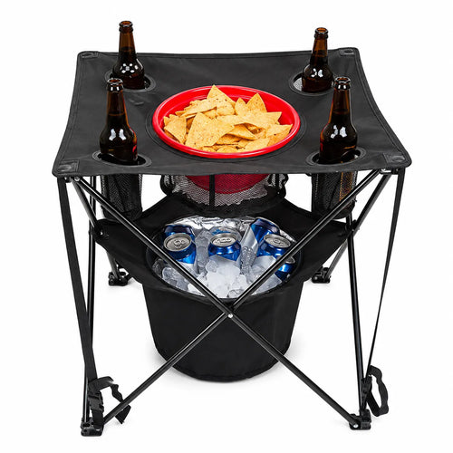 Portable Camping Table With Insulated Cooler for Outside, Fishing, Hiking, Tailgating