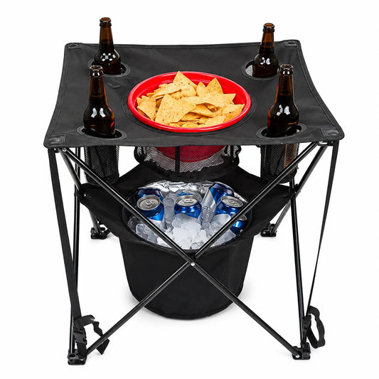 Portable Camping Table With Insulated Cooler for Outside, Fishing, Hiking, Tailgating
