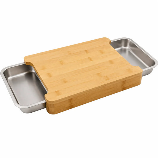 Chopping Board with Magnetic Trays – Practical Chopping Board in High Quality Bamboo Wood with Tray