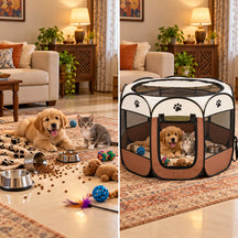 Foldable Octagonal Pet Enclosure Tent Portable Pop-Up Breathable Mesh House Shelter Cattery for Cats Dogs and Small Animals