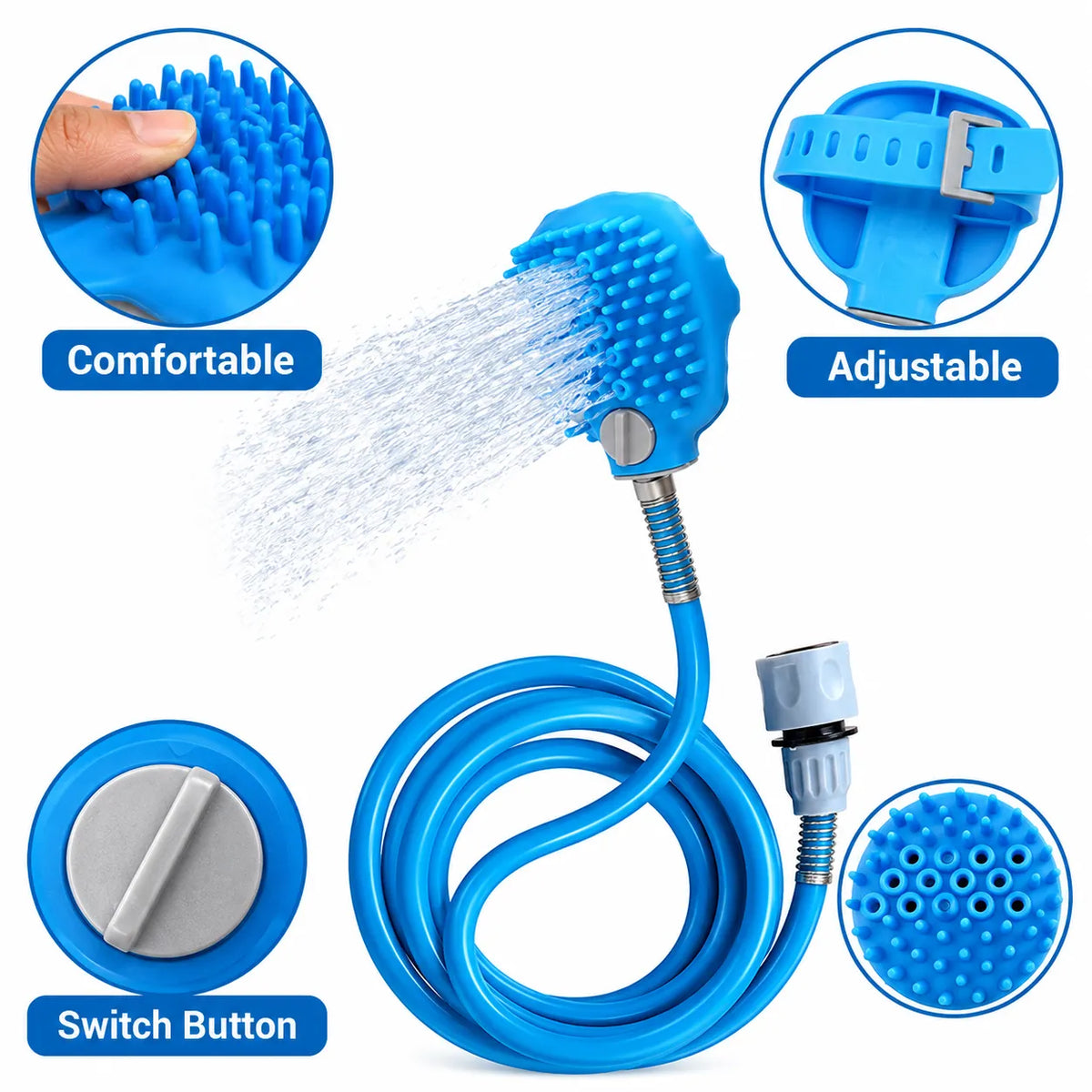 Silicone Adjustable Massage Glove Showerhead Sprayer for Dogs and Cats