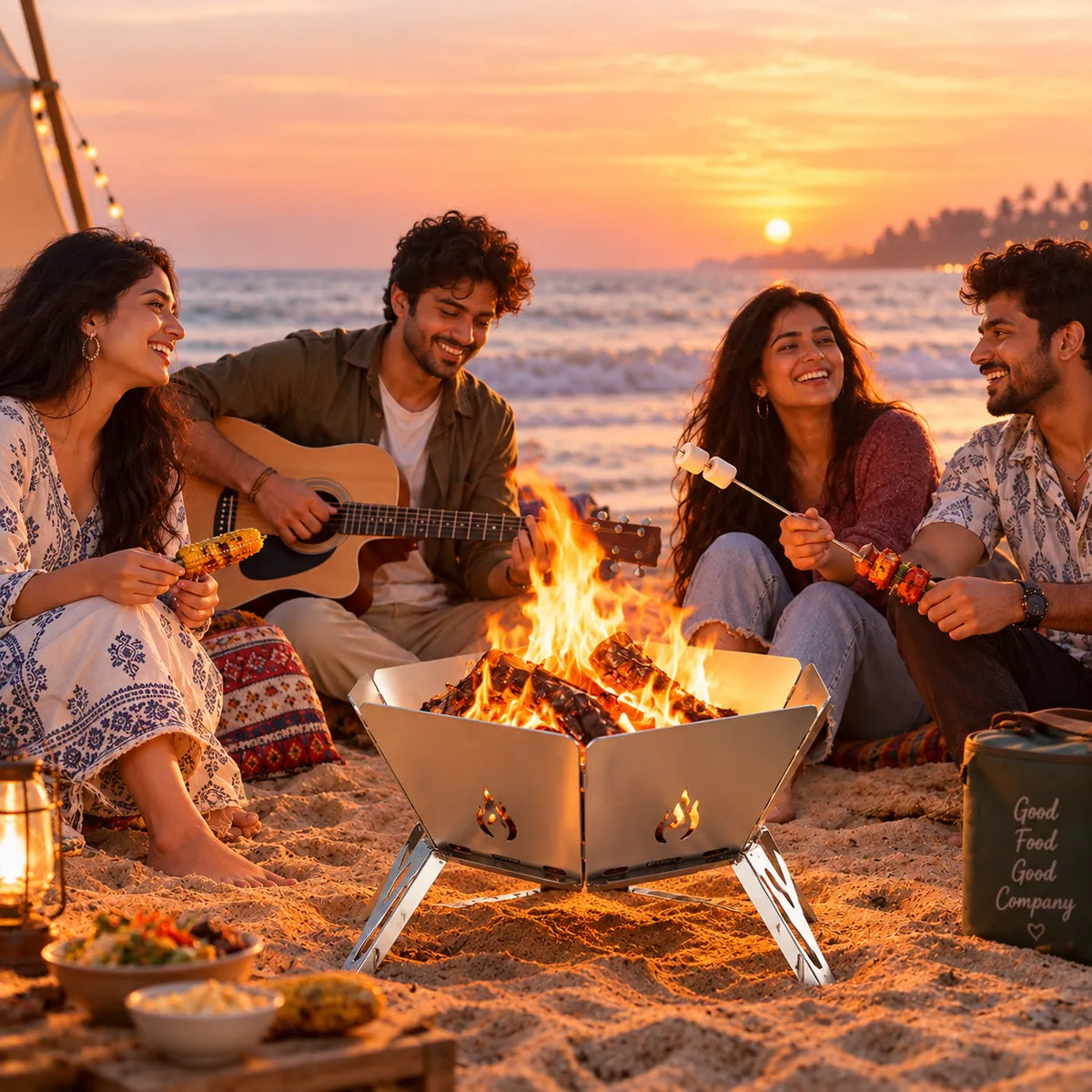 2-in-1 Folding Stainless Steel Camping Fire Pit & Stove for Picnic, Barbecue, Campfire & Hiking