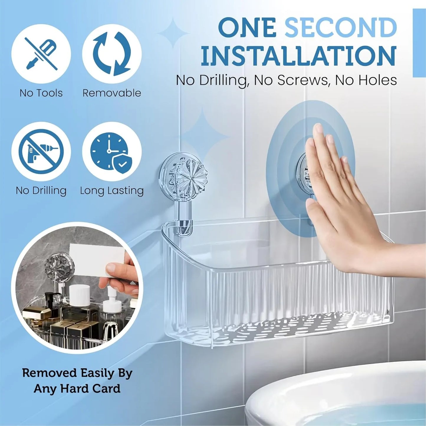Wall-Mounted Suction Cup Bathroom Organizer