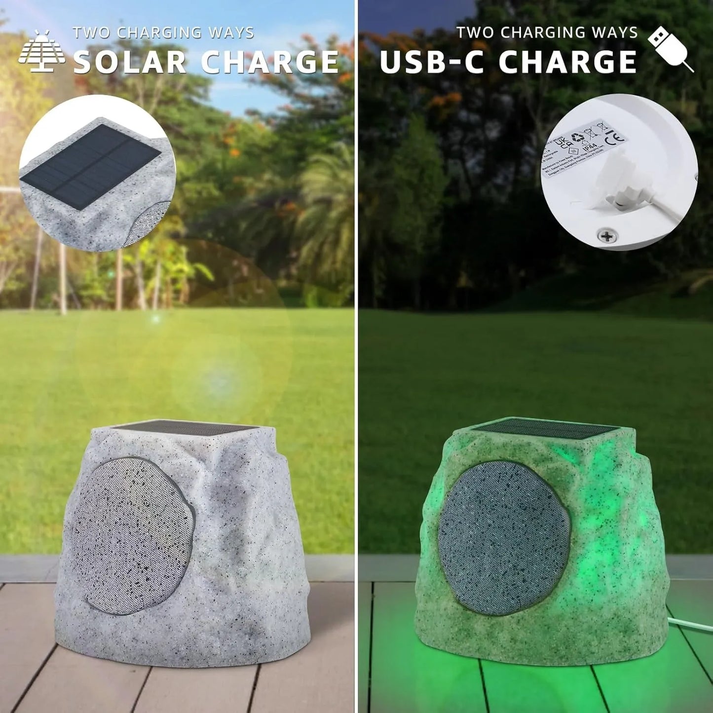 Solar Powered Wireless Rock Speaker with Lights RGB