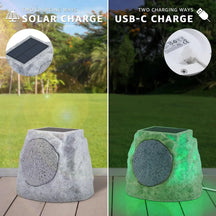Solar Powered Wireless Rock Speaker with Lights RGB