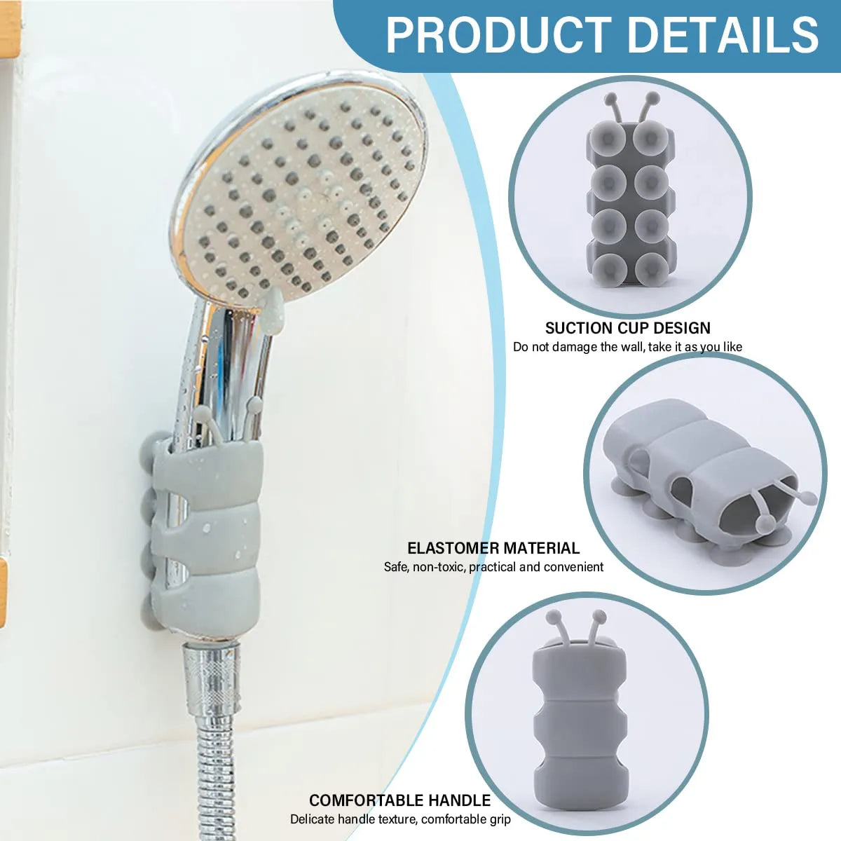 No-Drill Silicone Shower Head Holder With Flexible Grip (Pack of 4)