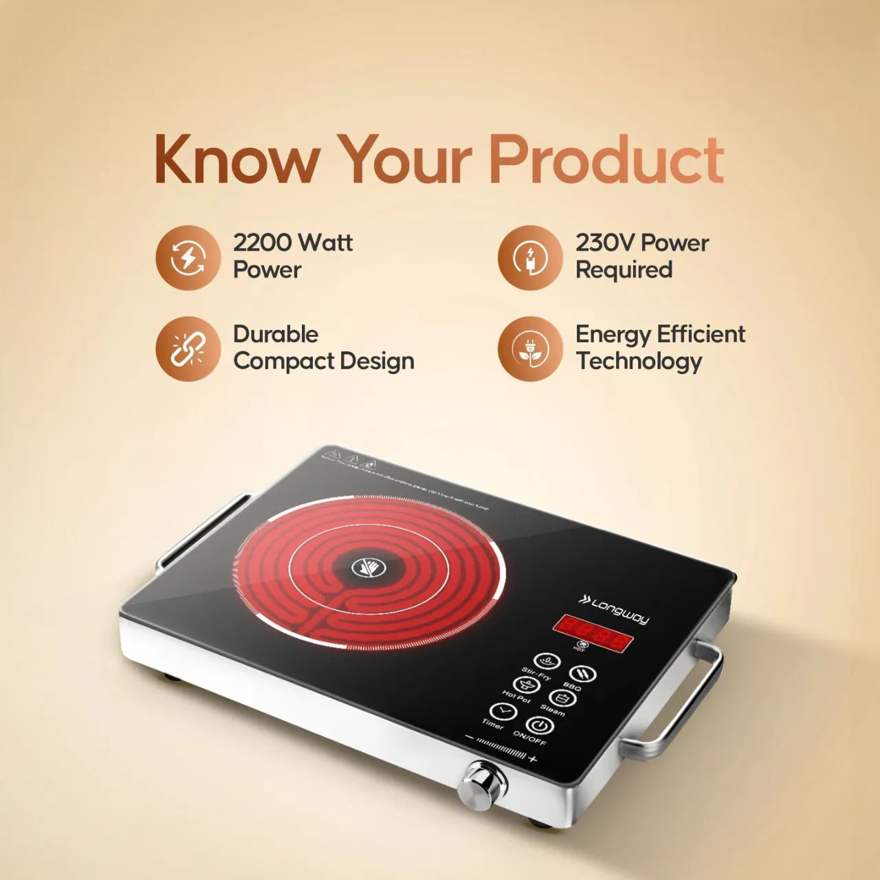 High Power 2200W Infrared Electric Cooktop