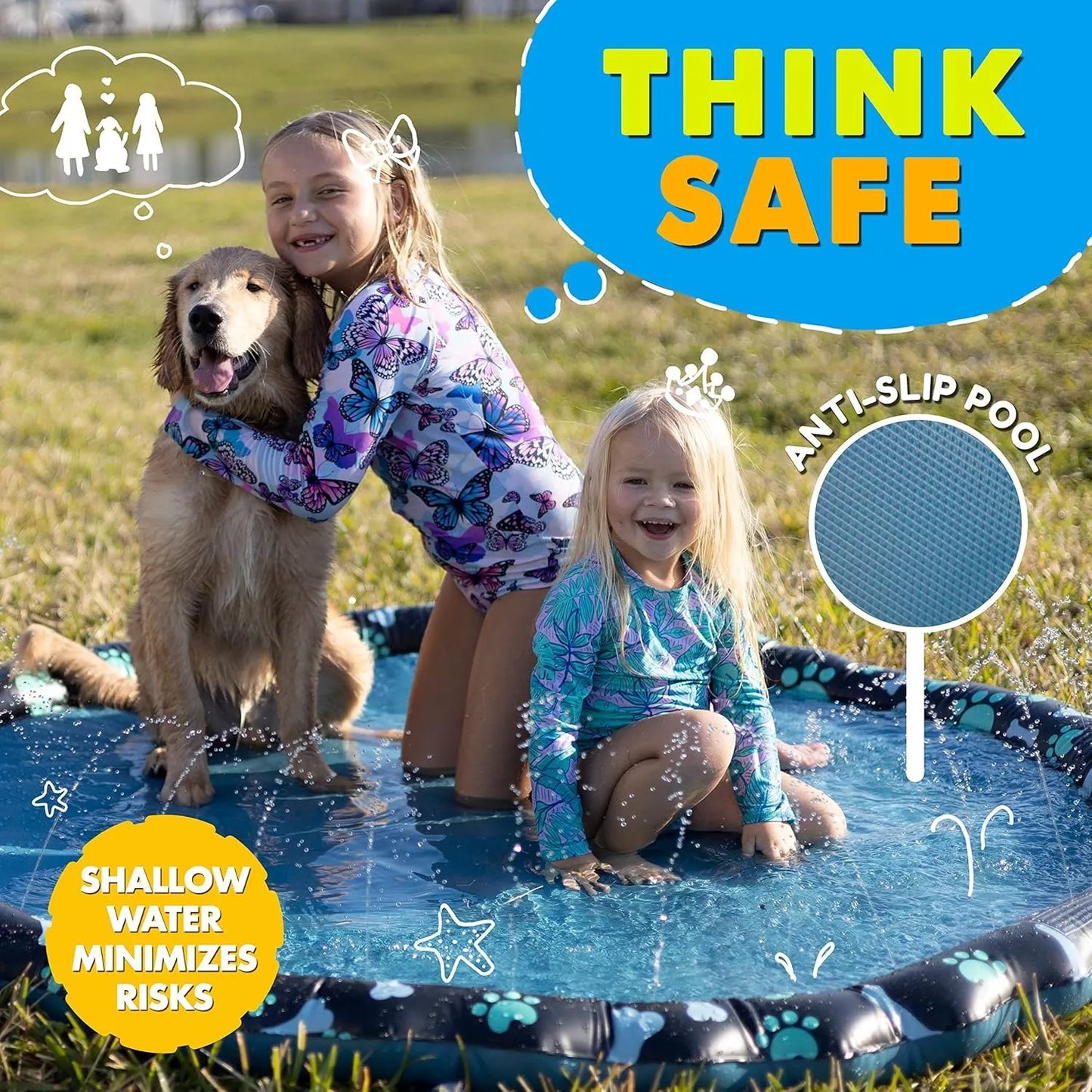 Extra-Thick Non-Slip Splash Pad for Toddlers & Pets – 360° Cooling Spray Pool