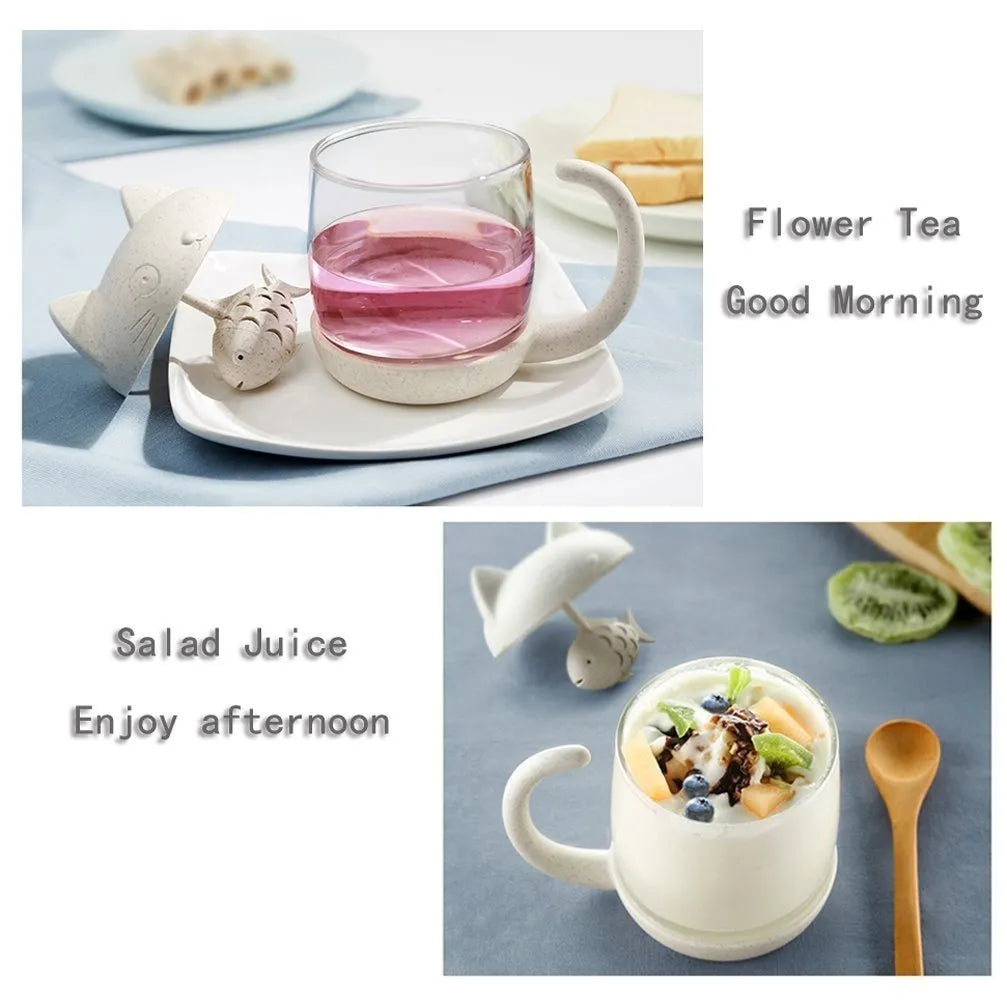Cute Cat Glass Tea Mug with Fish Infuser & Lid