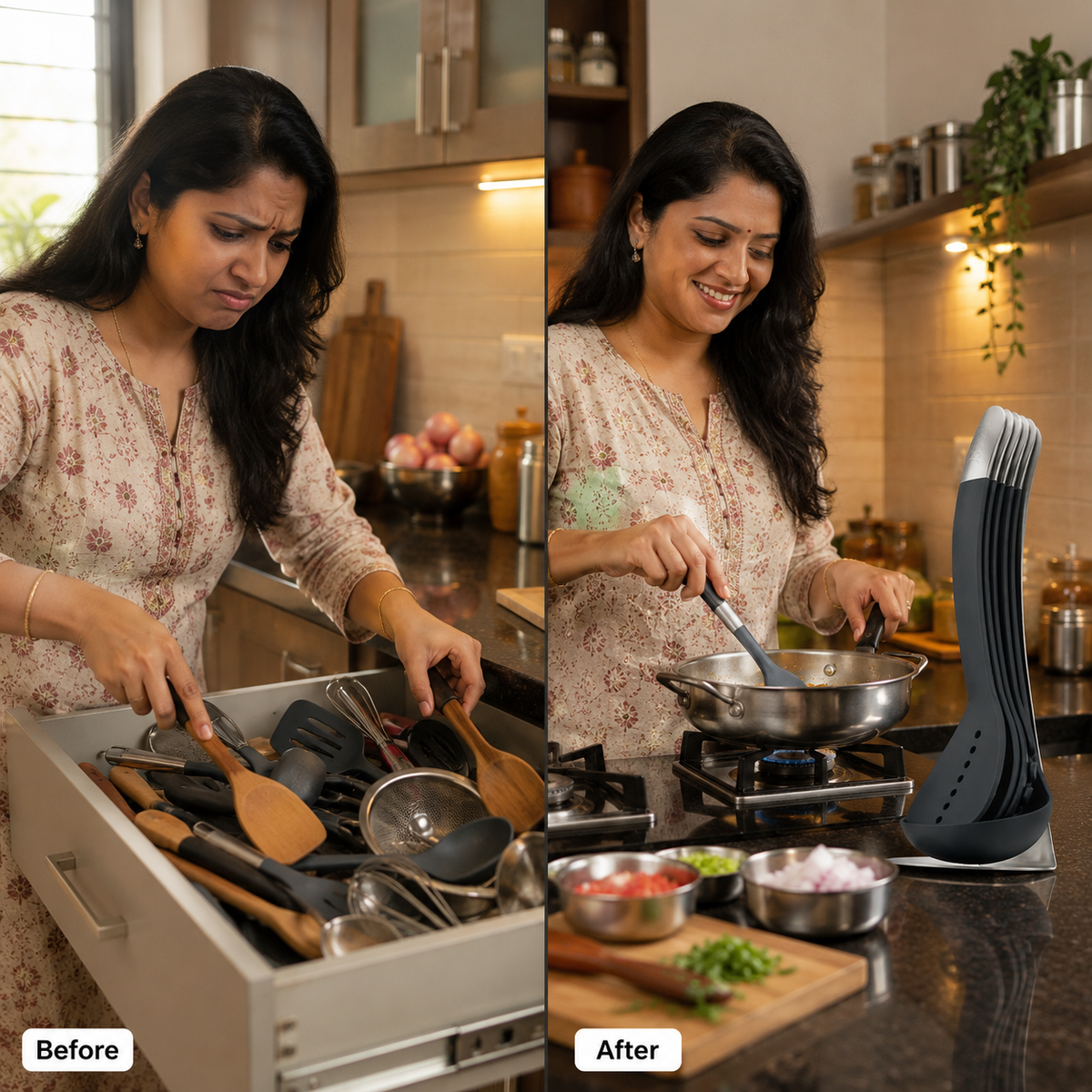 5-Pc Non Stick Kitchen Cooking Utensils Set with Magnetic Storage Stand | Crafted in UK