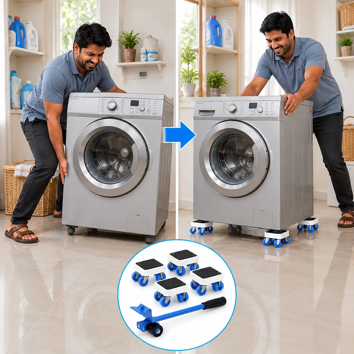 360° Rotating Heavy Duty Appliances & Furniture Mover With 1 High-Leverage Steel Crowbar Lifter, 4 Omnidirectional Wheeled Dollies
