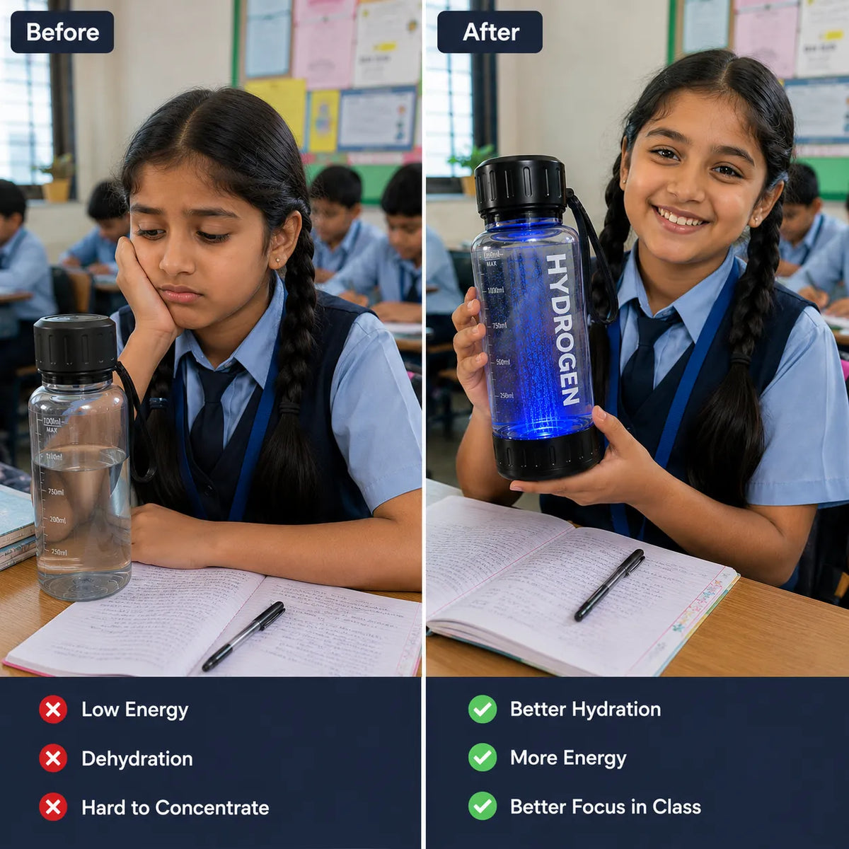 Portable Hydrogen Water Bottle with PEM Technology in 6-Minute Electrolysis for Home Office Travel & Fitness
