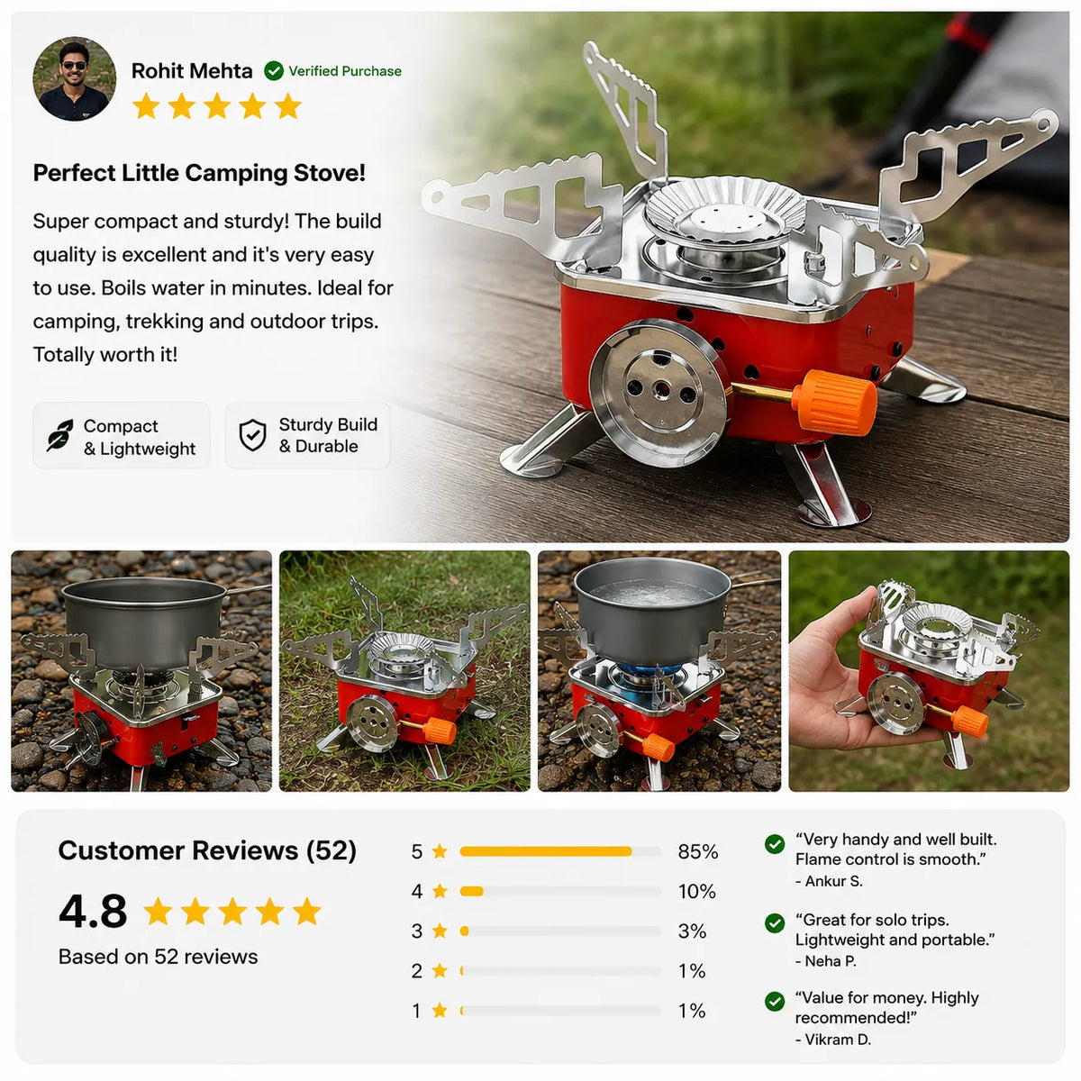Portable Camping Gas Stove for Travel, Hiking, Outdoor Picnic & Emergency Cooking Use with Storage Bag