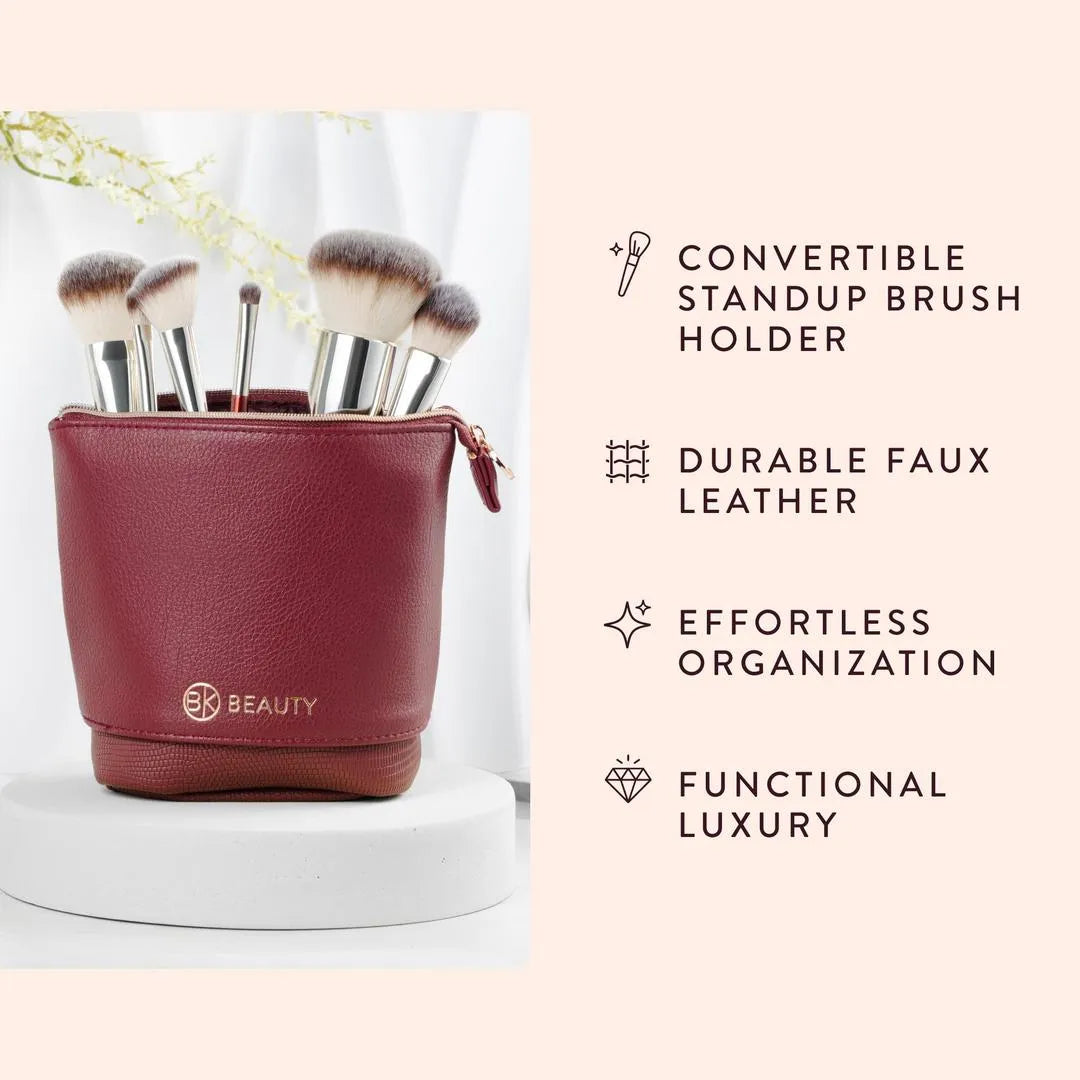 2-in-1 Stand Up Makeup Brush Holder & Travel Pouch