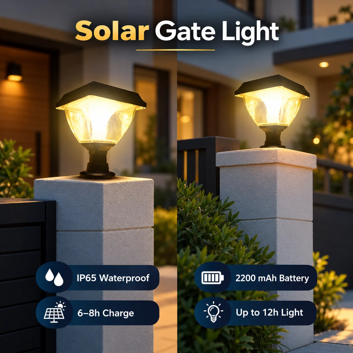 Solar Gate Light Wireless Decorative LED for Compound Wall Boundary, Patio, Landscape, Yard Uses, Multicolour