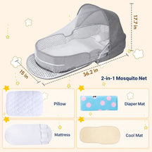 Portable Travel BabyBed, Cosleeping Bed with Mosquito Net and BabyDiaper Changing Pad,Lightweight and Foldable