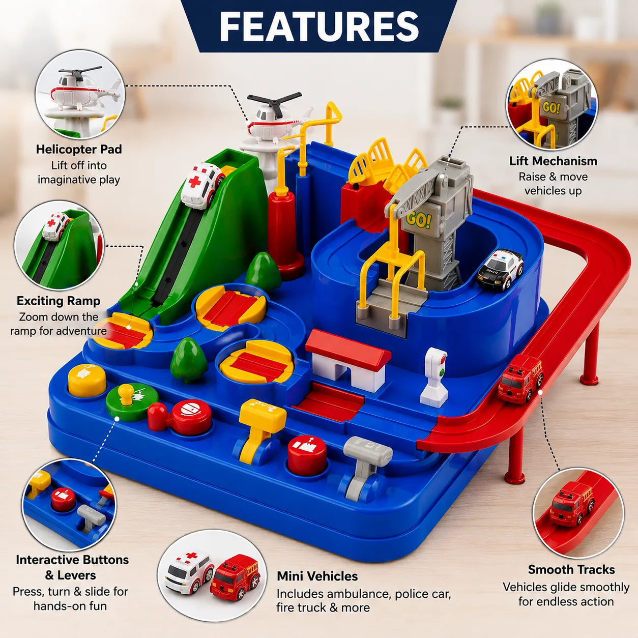 Car Adventure Rescue Track Set Educational Toy for Boys & Girls 3+ Years