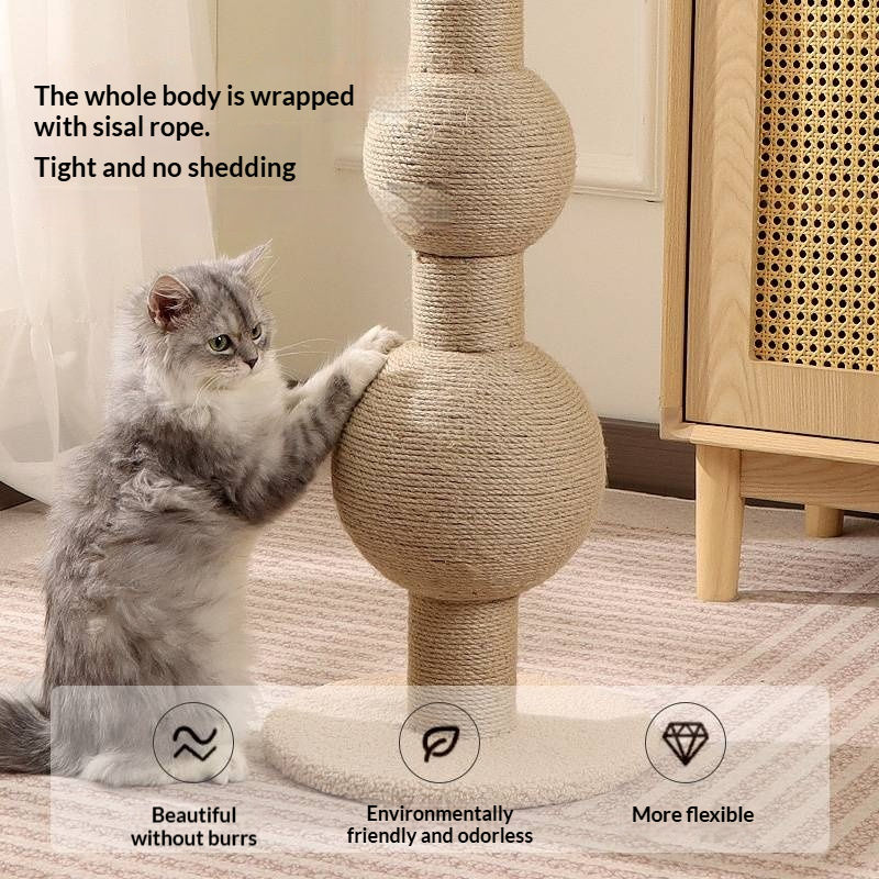 Multi-Function Sisal Cat Scratching Post with Teaser Spring Ball for Indoor Cats and Kittens