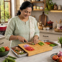 Chopping Board with Magnetic Trays – Practical Chopping Board in High Quality Bamboo Wood with Tray
