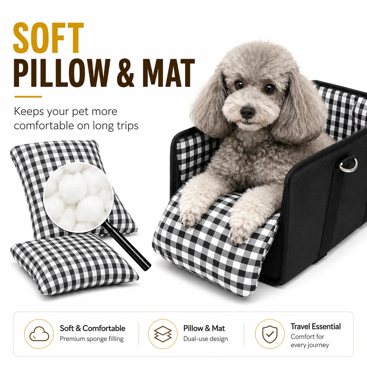 2-in-1 Pet Carrier & Console Seat Dog Car Seat for Small Dogs and Cats
