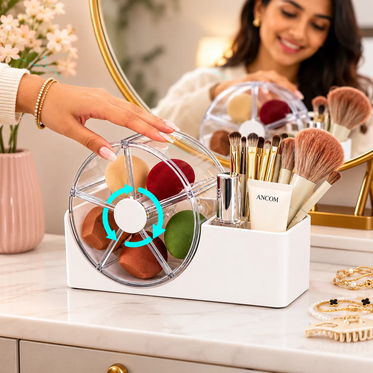 Accessories Organizer with 5-Section Rotating Case With 2-Slot For Dresser, Vanity, Bathroom, Bedroom & Office