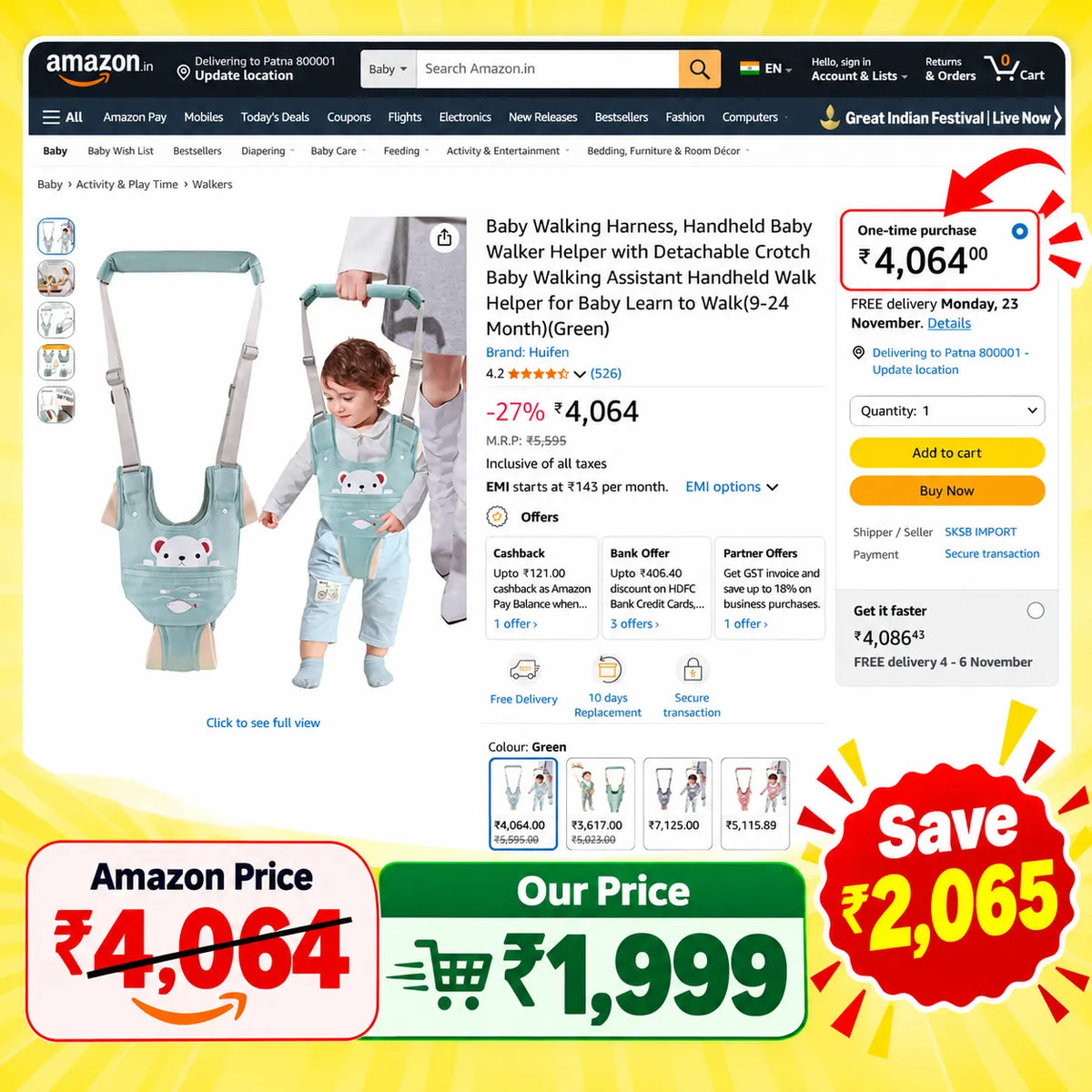Baby Walking Harness  Infant Toddler Learning Walker for 9-24 Months