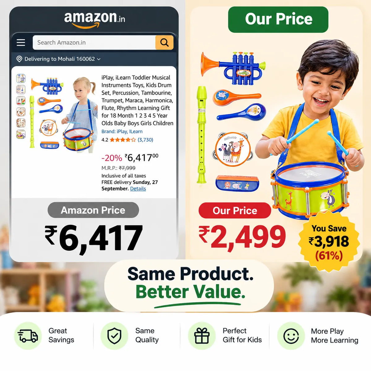 Rockstar Drum Set For Kids with 2 Drum Sticks and Microphone, Musical Instruments Playset, Birthday Gift for Boys and Girls