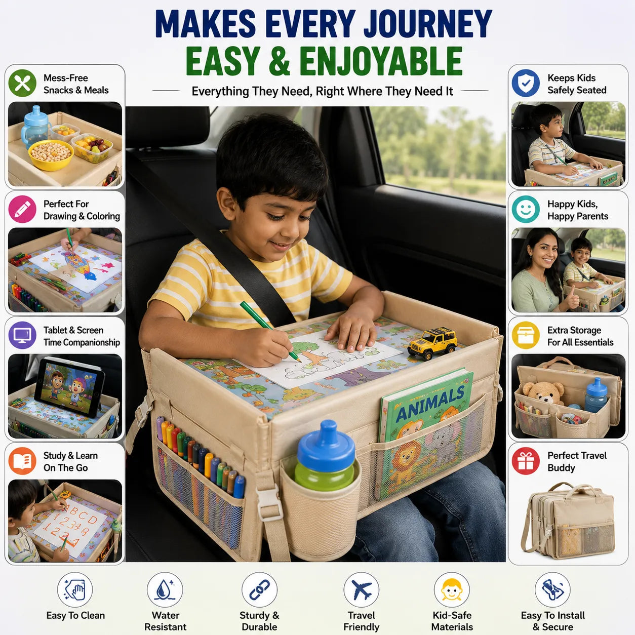 3-In-1 Multi-Functional Road-Trip Play Kids Car Seat Tray