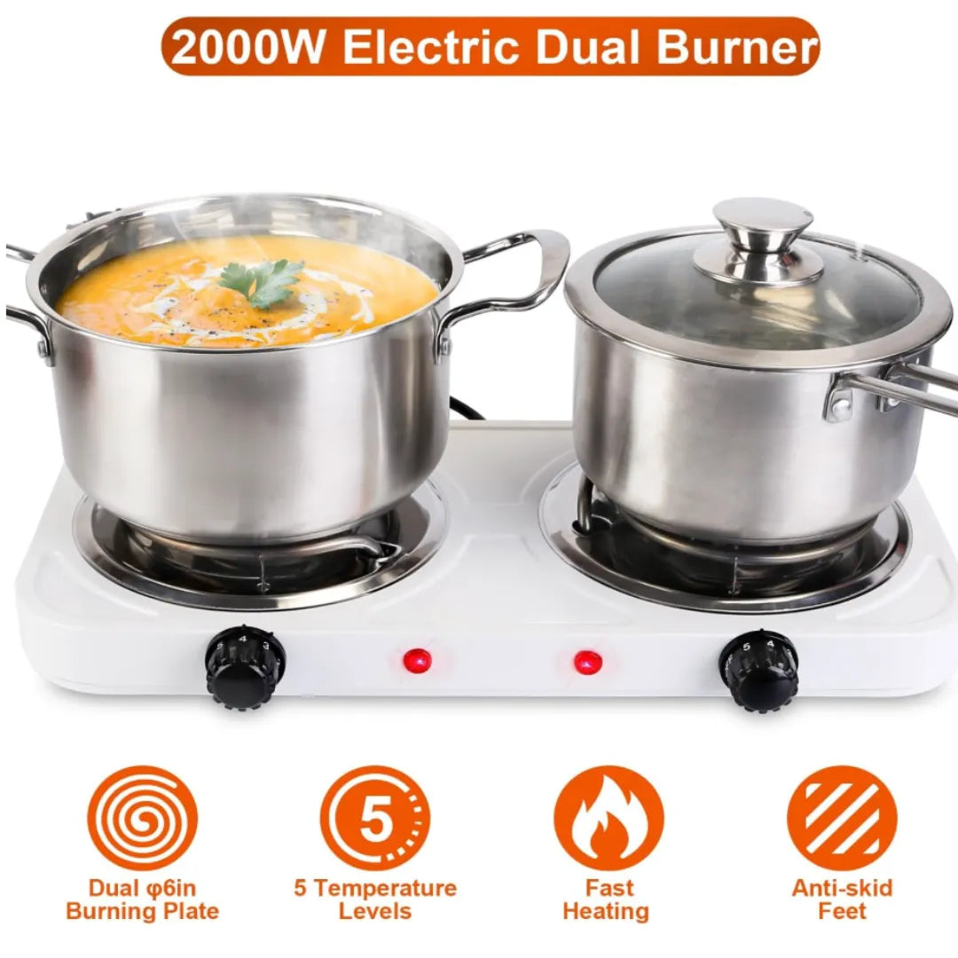 Portable 2000W Double Electric Stove Burner for Fast & Cost Saving Cooking