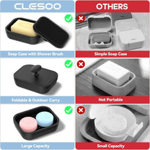 Silicone Travel Soap Case with Body Scrubber, 2 in 1 Foldable Bathroom Soap Dishes Container
