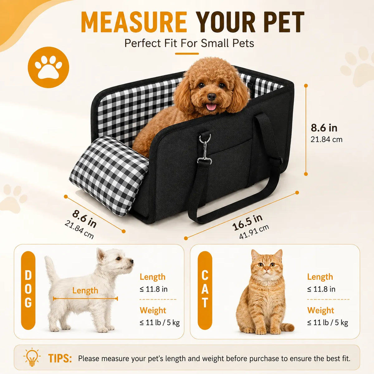 2-in-1 Pet Carrier & Console Seat Dog Car Seat for Small Dogs and Cats