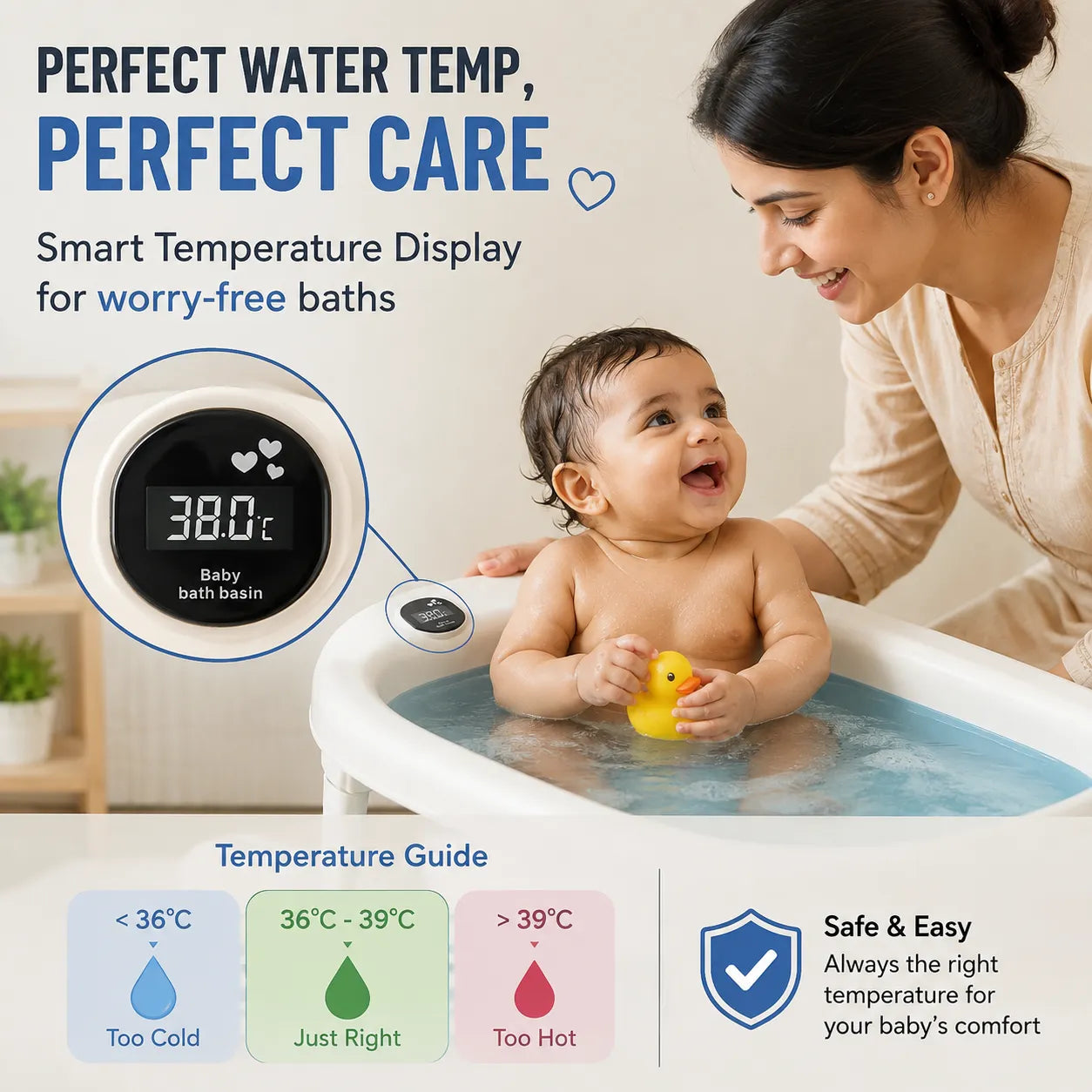 Portable Spa Bath Tub for Adults & Kids with Water Temperature Indicator Screen